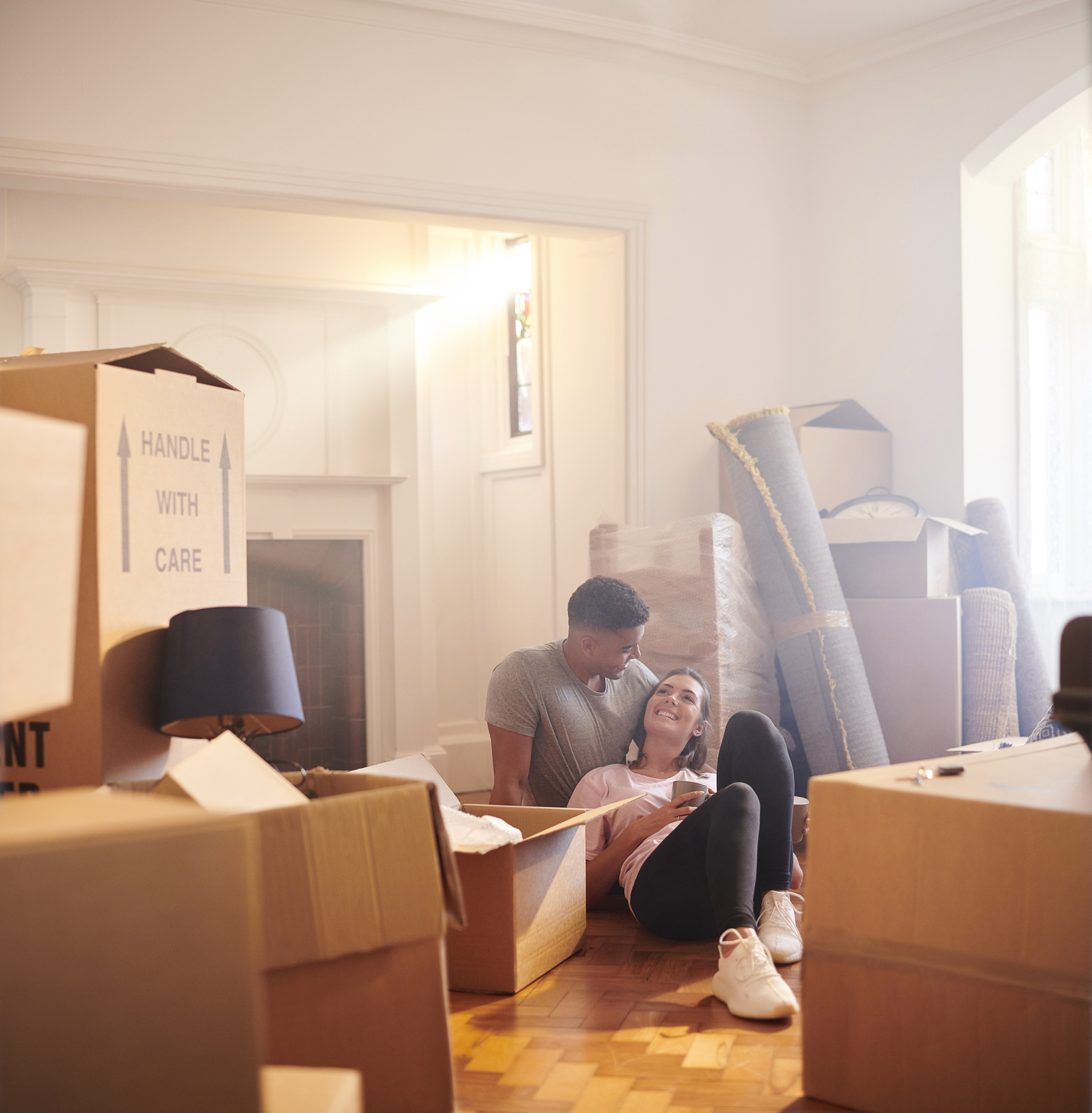 young couple in their new apartment