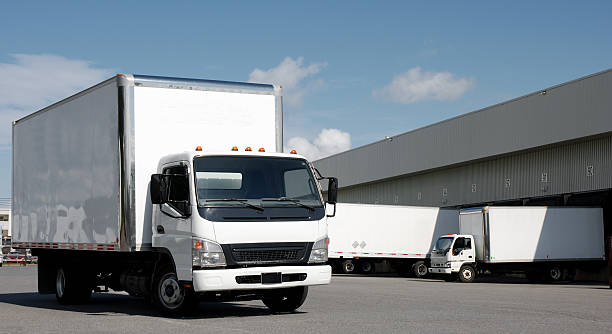 Diffferent kind of of truck in a transport company yard.